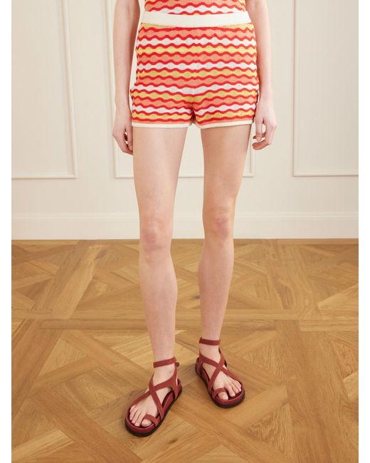 Escvdo Red Mullu Crocheted Cotton Shorts