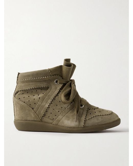 Isabel Marant Brown Bobby Perforated Suede Wedge Sneakers