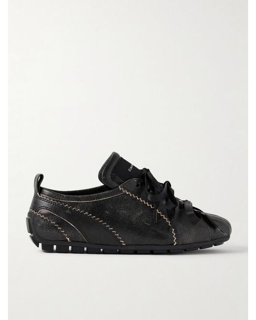 Simone Rocha Black Cracked-Leather Sneakers