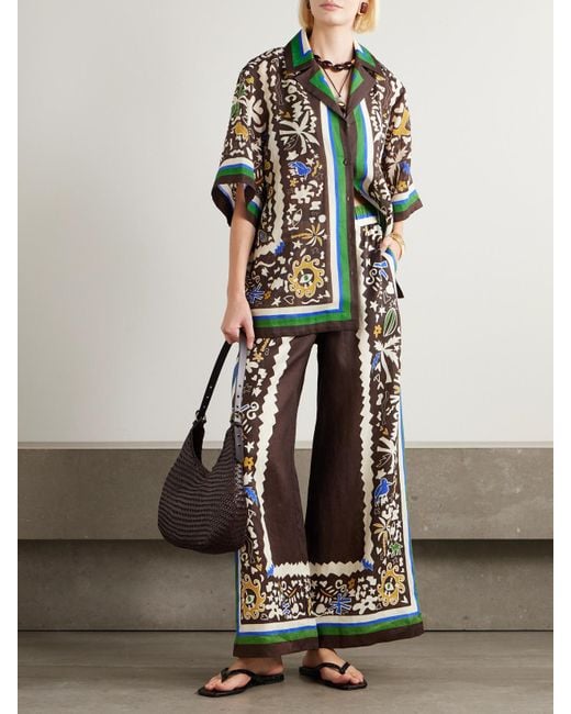 ALÉMAIS White Printed Linen Wide-Leg Pants