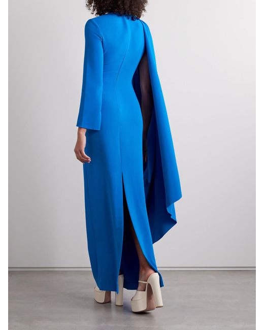 Solace London Blue Lydia Asymmetric Draped Crepe Gown