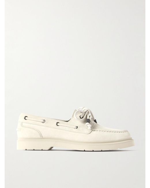 Brunello Cucinelli Natural Bead-Embellished Suede Loafers