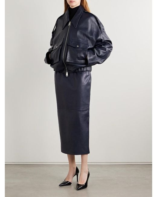 Khaite Blue Loxley Leather Maxi Skirt