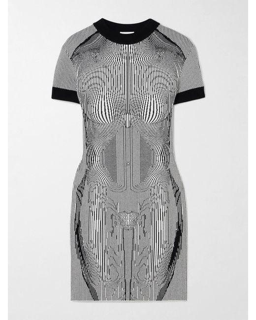 Jean Paul Gaultier Gray Minikleid Aus Gestreiftem Jacquard-Strick Mit Trompe-L'Œil-Print