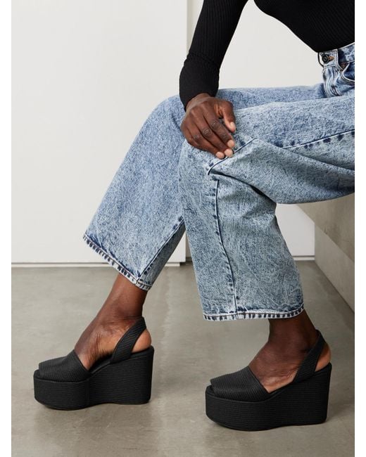 Alaïa Black Slingback-Wedges Aus Stroh Mit Plateau