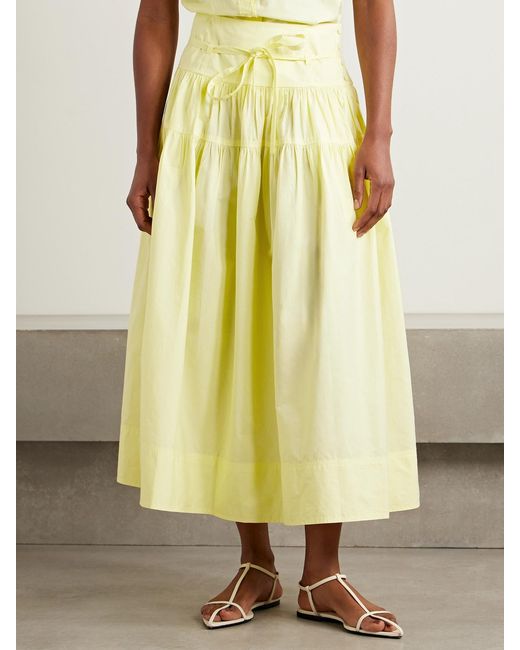 Ulla Johnson Yellow Angeline Midirock Aus Vorgewaschener Baumwollpopeline Mit Raffungen Zum Binden