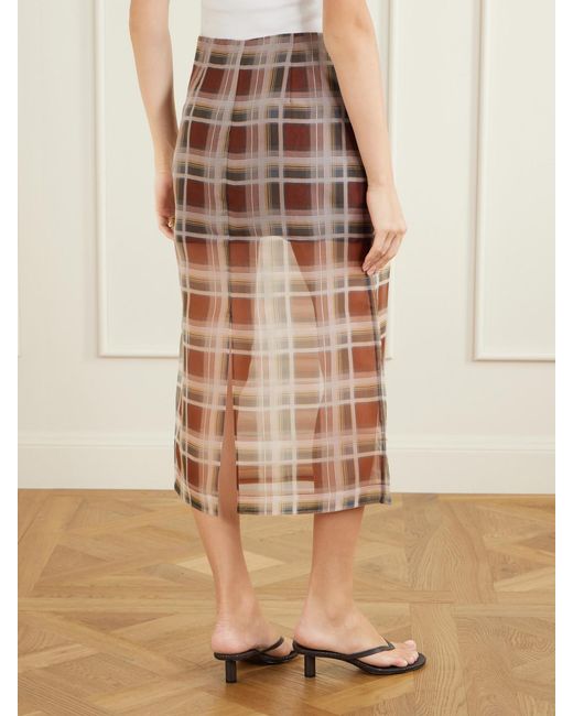 FRAME Natural Checked Silk-Organza Midi Skirt