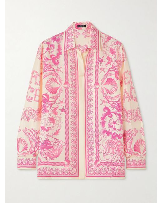 Versace Pink Hemd Aus Bedrucktem Seiden-Twill
