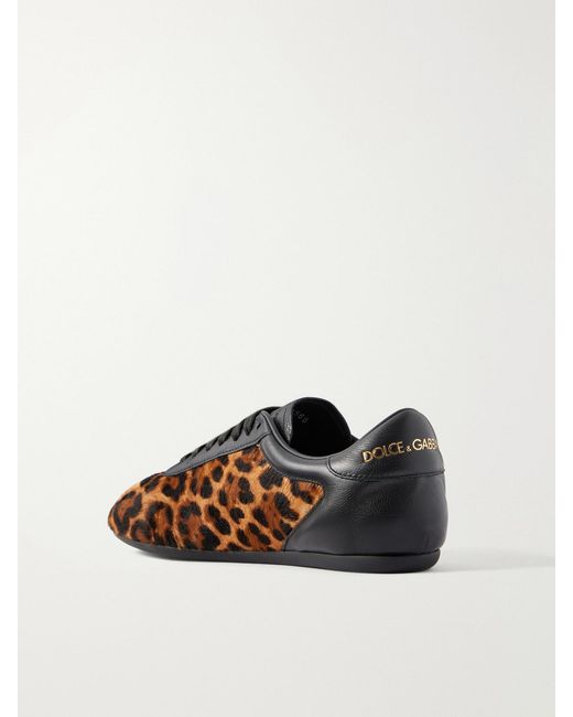 Dolce & Gabbana Brown Leather-Trimmed Leopard-Print Plush Sneakers