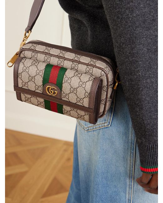 Gucci Natural Ophidia Mini Leather-Trimmed Printed Coated-Canvas Messenger Bag