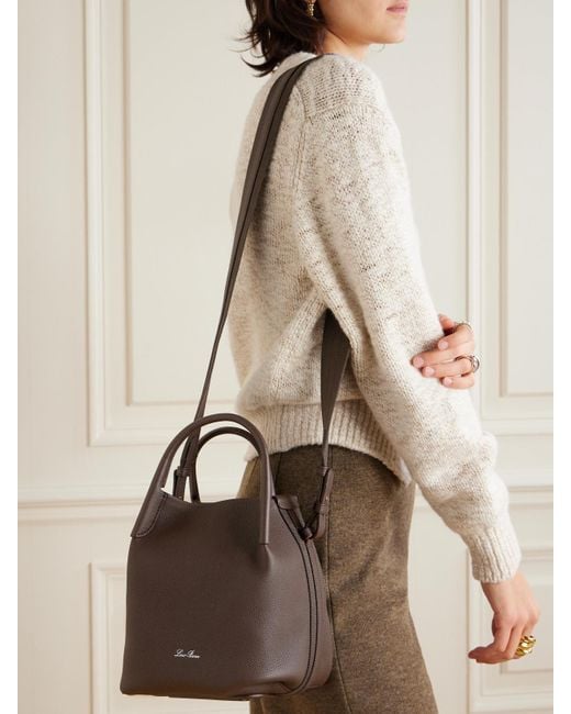 Loro Piana Brown Bale Small Canvas-Trimmed Textured-Leather Tote
