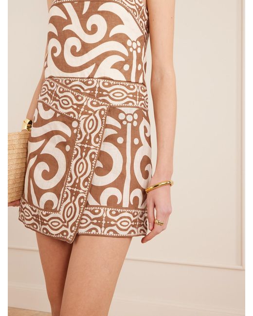 Johanna Ortiz Brown Raiz Ritual Strapless Printed Linen Mini Dress