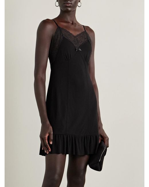 Acne Black Embroidered Tulle-Trimmed Crepe Mini Dress