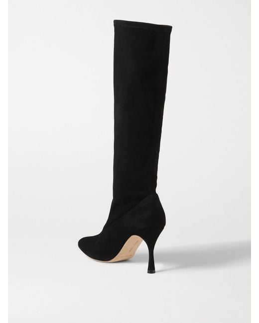 Manolo Blahnik Black Pamfilo 90 Stretch-Suede Knee Boots