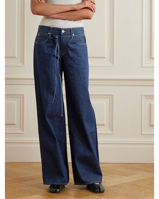 SLVRLAKE Denim Blue Mica Belted Low-Rise Wide-Leg Jeans