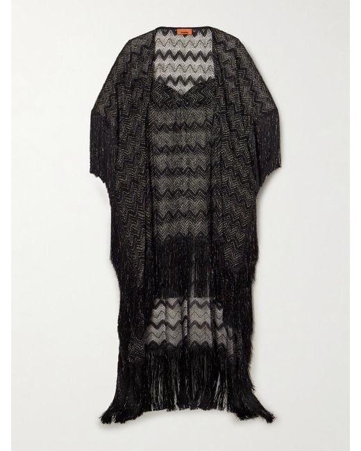 Missoni Black Mare Fringed Striped Metallic Crochet-Knit Kaftan