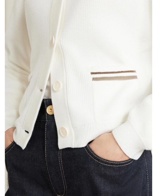 Brunello Cucinelli Natural Bead-Embellished Ribbed Cotton Cardigan