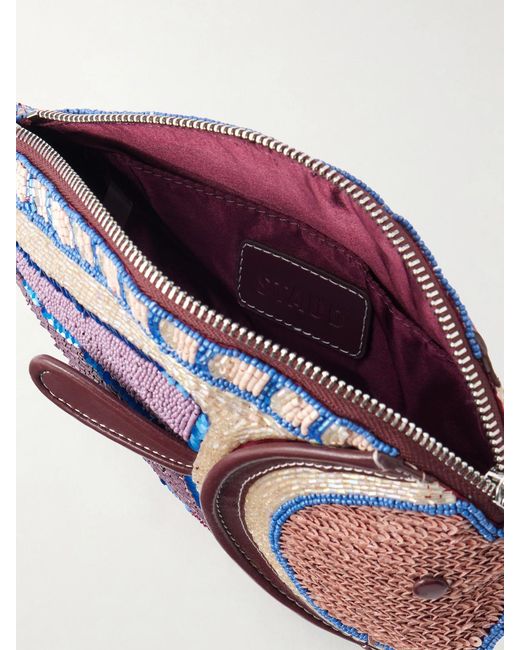 Staud Purple Pesce Beaded Leather Clutch