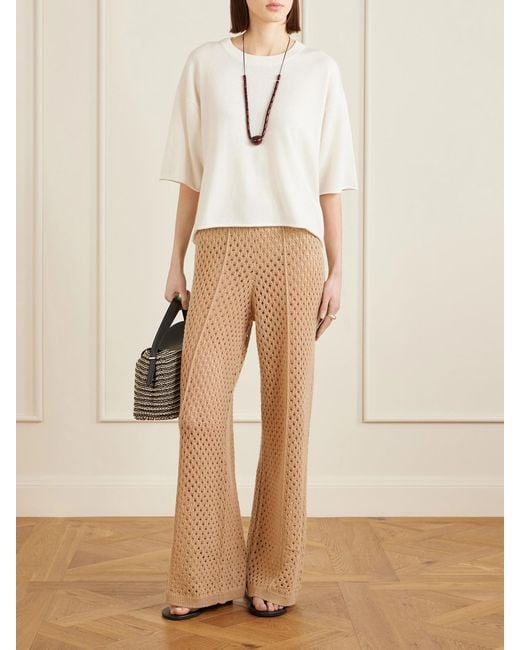 Allude Natural Crochet-Knit Wool And Cashmere-Blend Wide-Leg Pants