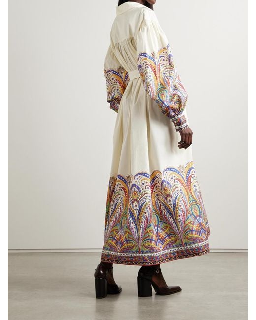 Etro Natural Belted Paisley-Print Cotton-Poplin Midi Shirt Dress