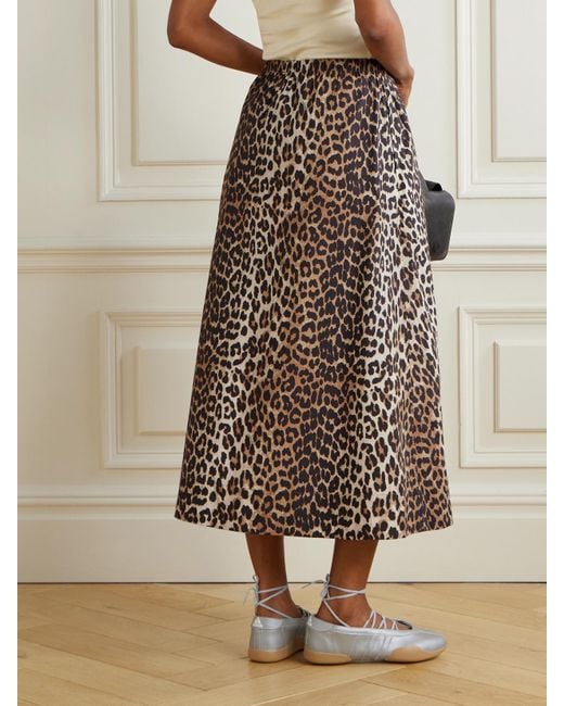 Robe Midi En Popeline De Coton Biologique À Imprimé Léopard Ganni en coloris Multicolor