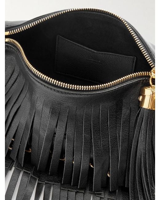 Chloé Black Foulard Fringed Textured-Leather Shoulder Bag