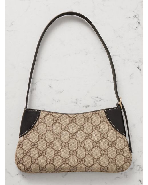 Sac Porté Épaule En Toile Enduite Imprimée À Finitions En Cuir Gg Emblem Mini Gucci en coloris Natural