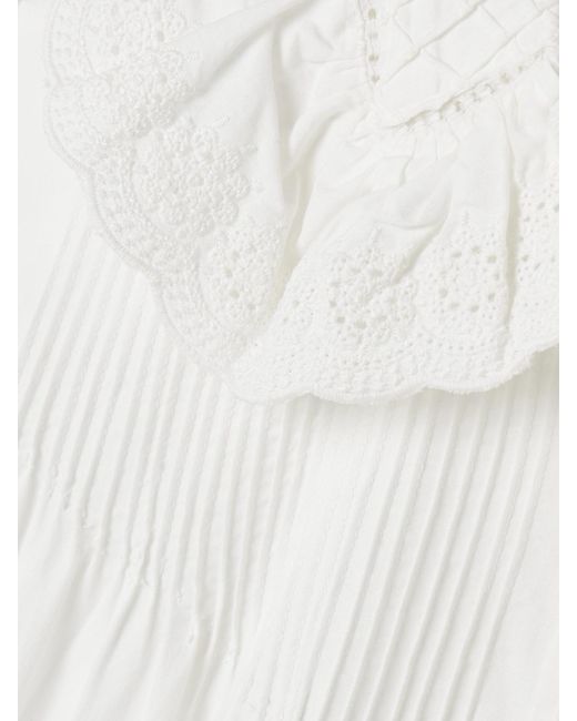 Bode White Petaluma Crochet-Trimmed Pintucked Cotton-Poplin Mini Shirt Dress