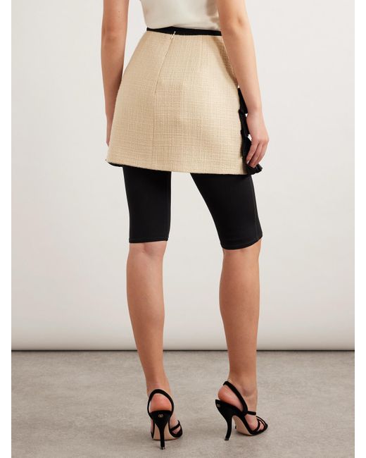 Valentino Garavani Black Ruffled Taffeta-Trimmed Wool-Blend Tweed Mini Skirt