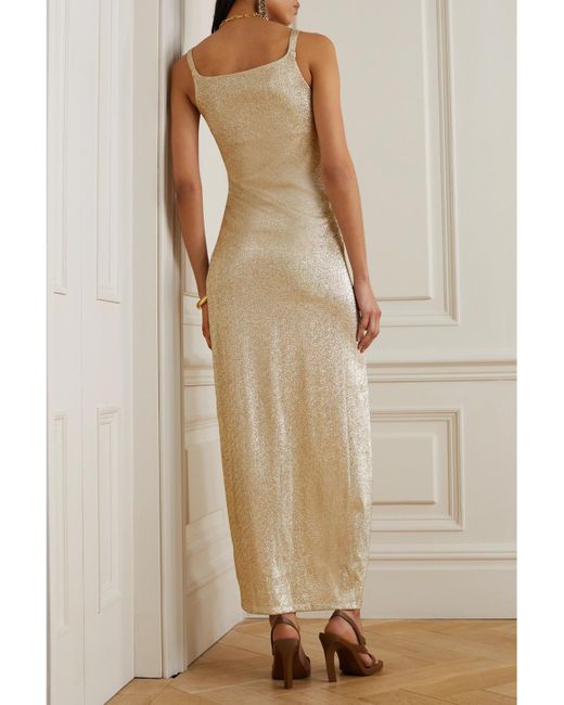 Rabanne Natural Embellished Glittered Stretch-Crepe Maxi Dress