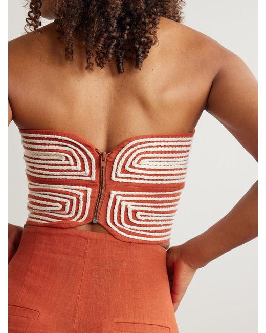 ANDRES OTALORA Baia Cutout Embroidered Linen Bustier Top