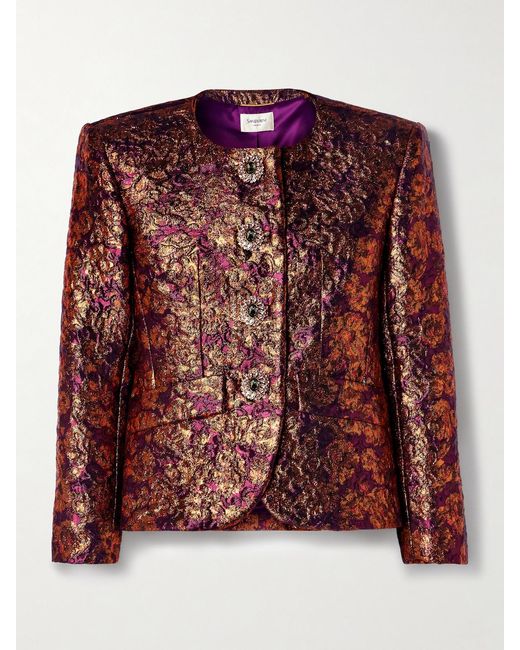 Saint Laurent Red Crystal-Embellished Wool-Blend Brocade Jacket