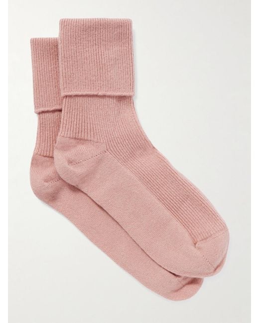 Johnstons Pink Ribbed Cashmere-Blend Socks