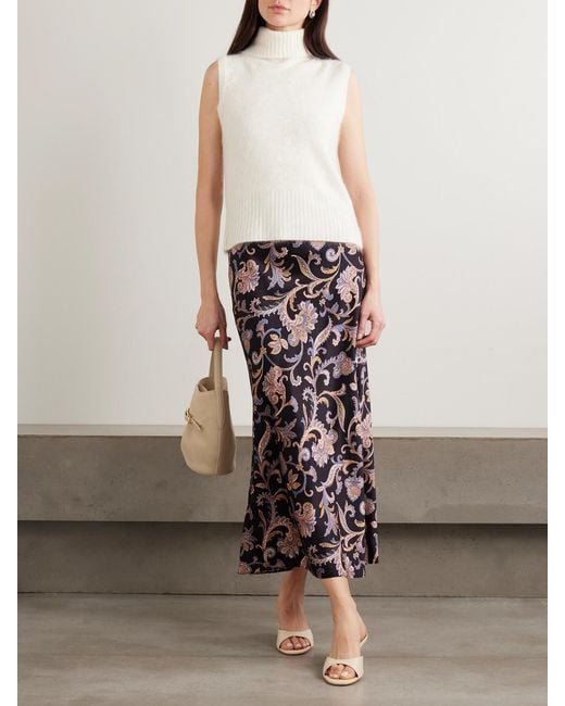 Veronica Beard Black Clover Paisley-Print Silk-Blend Charmeuse Midi Skirt