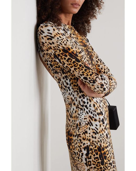 Halpern Natural Open-Back Leopard-Print Stretch-Jersey Maxi Dress