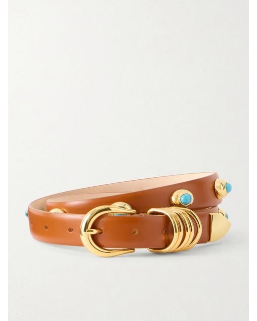 DEHANCHE Brown Hollyhock Stone-Embellished Leather Belt