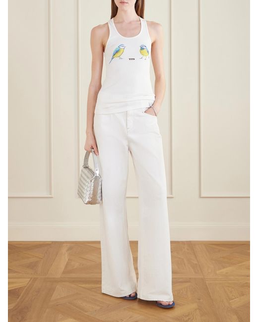 Stella McCartney White Hot Fix Crystal-Embellished Printed Ribbed Stretch-Cotton Tank