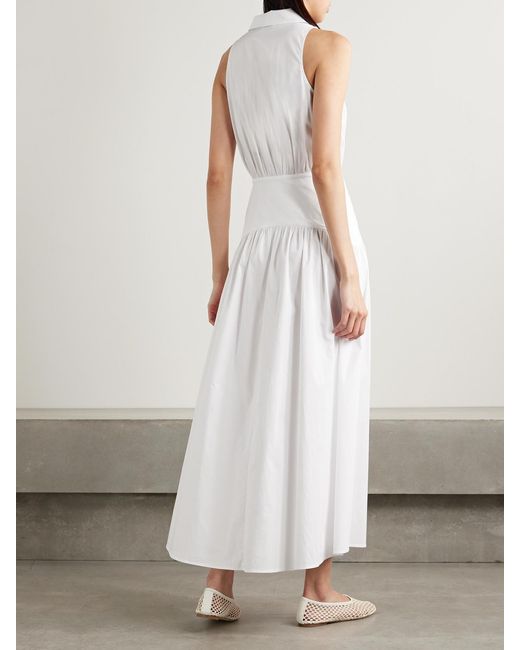 Staud White Romy Gathered Cotton-Blend Poplin Maxi Dress