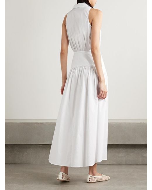 Staud White Romy Gathered Cotton-Blend Poplin Maxi Dress