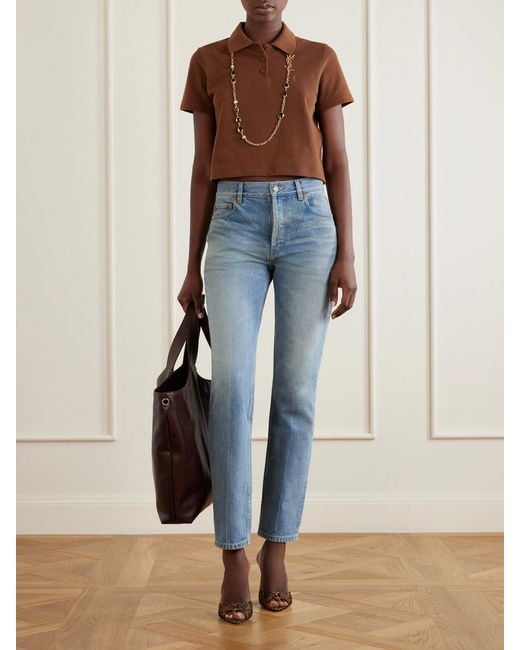 Saint Laurent Brown Icare Maxi Cassandre-Appliquéd Suede Tote