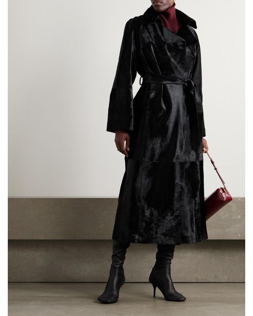 Nour Hammour Black Althea Belted Cow Hair Coat