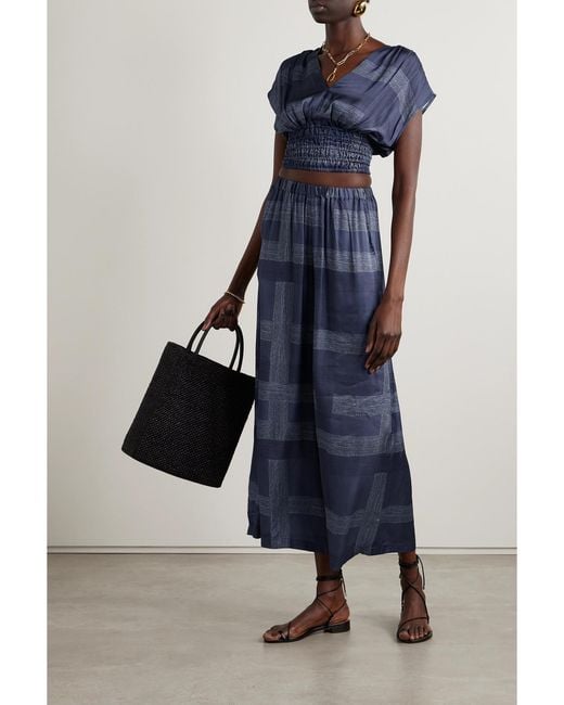 Lemlem Blue Net Sustain Alia Verkürztes Oberteil Aus Bedruckter Charmeuse Mit Raffungen