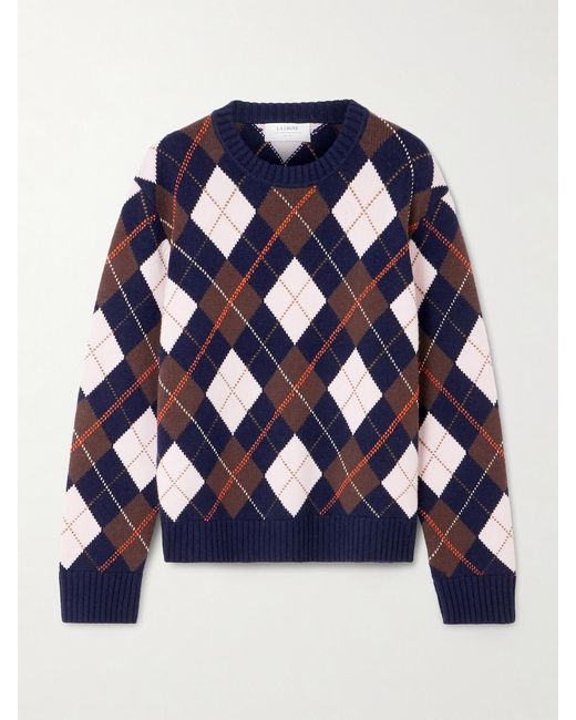 La Ligne Blue Hamish Argyle Wool And Cashmere-Blend Sweater