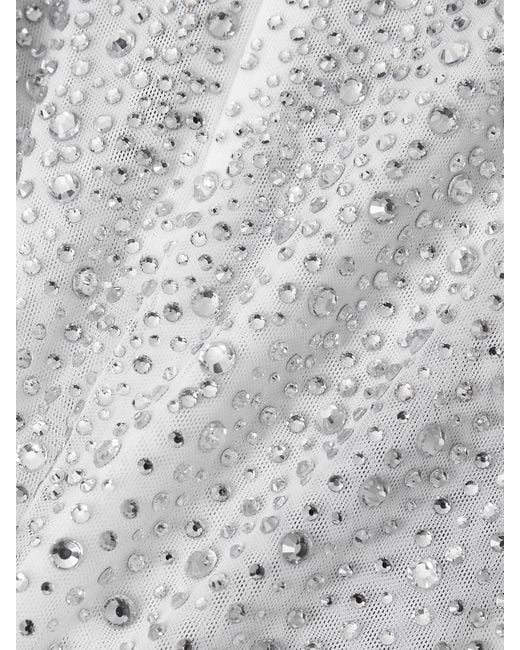 Alex Perry White Crystal-Embellished Mesh Maxi Skirt