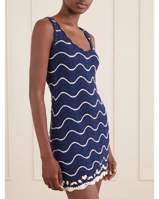 Cara Cara Blue Orel Scalloped Striped Cotton Knit Mini Dress