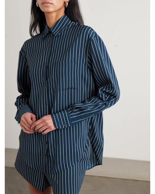 Frankie Shop Blue Lui Hemd Aus Gestreiftem Crêpe