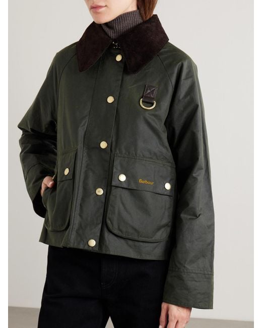 Barbour Black Reighton Hooded Corduroy-Trimmed Waxed-Cotton Jacket