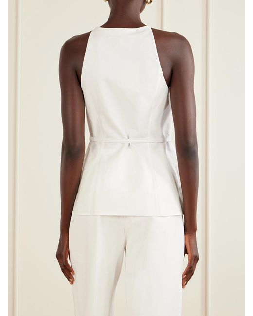 Carolina Herrera Natural Belted Cotton-Blend Blouse