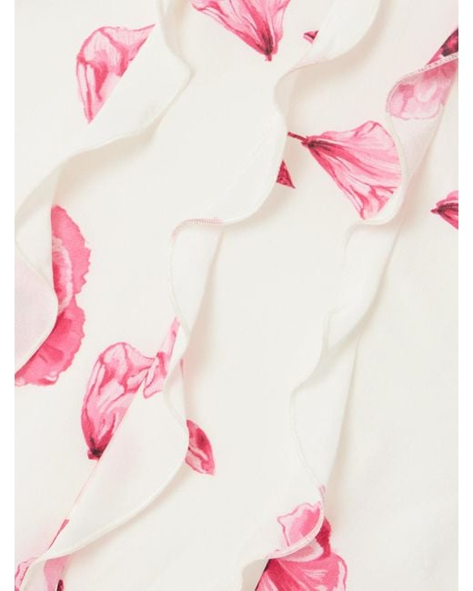 Emilia Wickstead Pink Fleurine Ruffled Floral-Print Silk Crepe De Chine Halterneck Gown