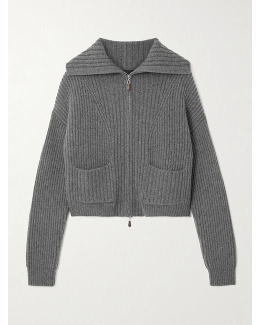 arch4 Gray Nara Ribbed Cashmere Zip-Up Cardigan